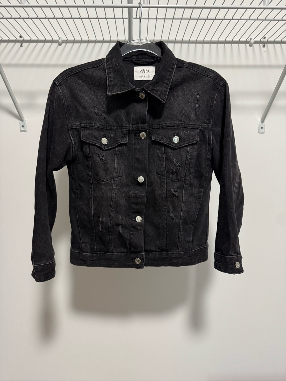 Zara Girls Black Distressed Denim Jacket Size 11-12 Years